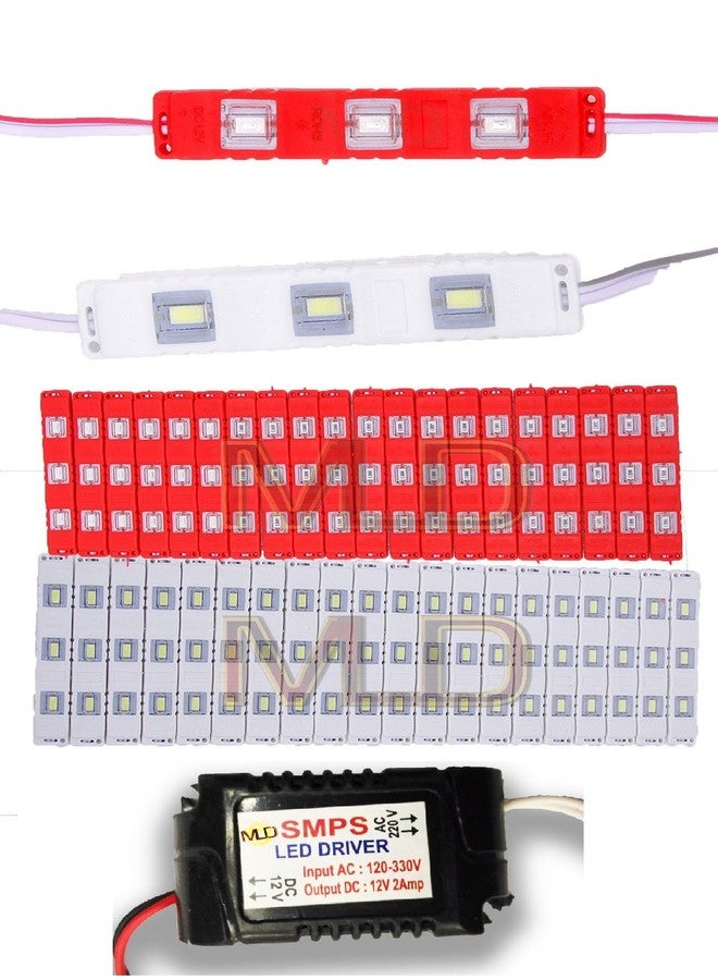 MLD 3 LED strips 12V Waterproof 5630/5730 LED SMD Injection module Red & White - 40 module Combo Offer (With 12V Dc Driver Free)-(2 Amp)