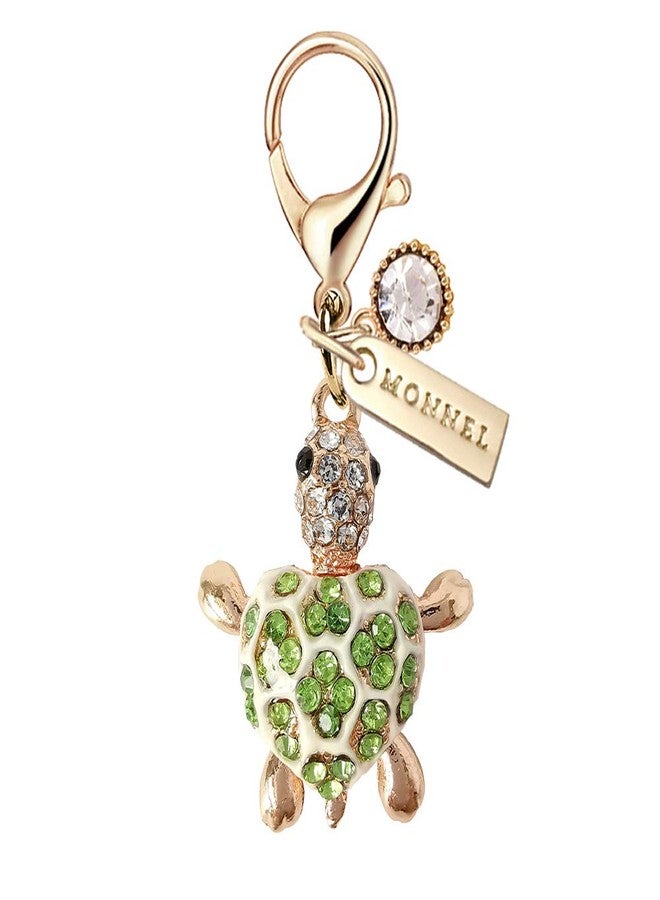 MONNEL MC161 Crystal Movable Turtle Lobster Clasp Charm Pendant with Velvet Bag (Green, 1 piece) - Image 1