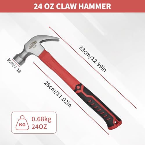 HOUSERAN هوزران مطرقة 24 أونصة - مطرقة مخلب مستقيمة مع وجه ناعم - مطرقة ثقيلة مع مقبض مريح - Image 2