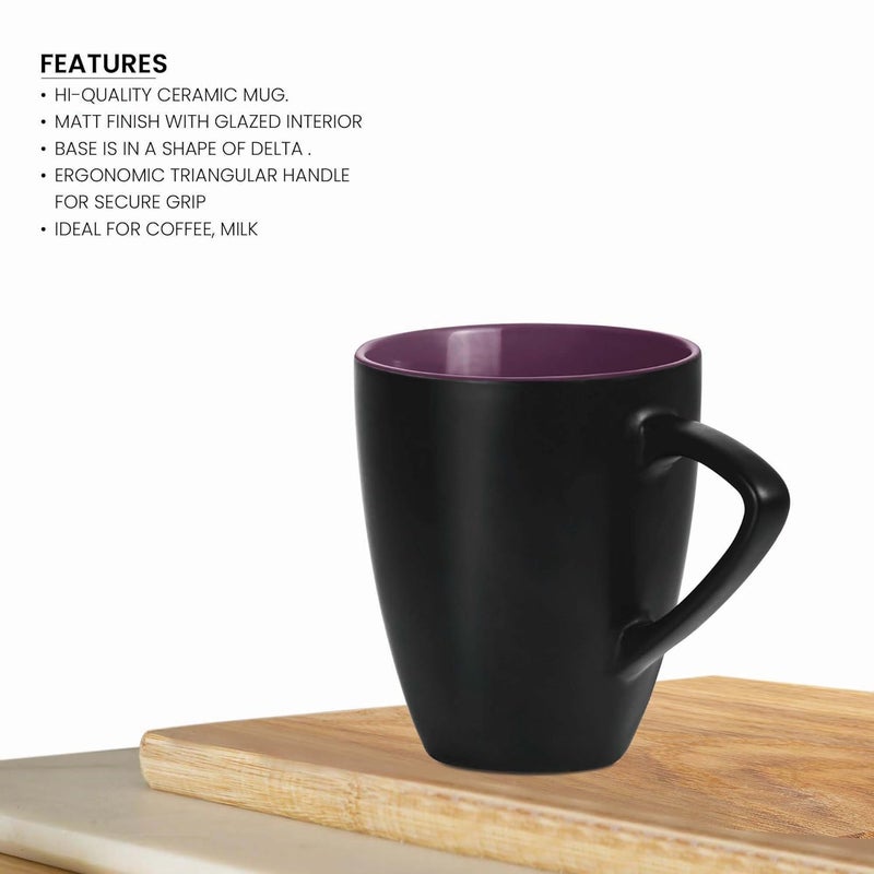 Treo by Milton Delta Ceramic Mug Set of 2 280 ml Each Black Coffee Mug Tea Milk Smoothies Microwave Safe Dishwasher Safe Easy to Handle Glossy Finish - Image 4