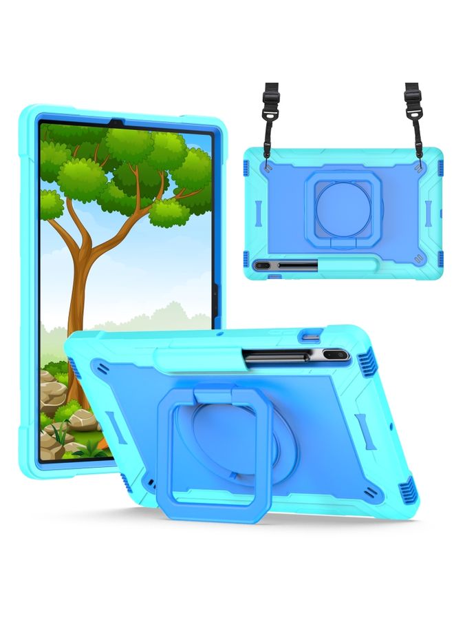 HuHa Case Cover For Samsung Galaxy Tab S7+ / S8+ / S7 FE Silicone + PC Bracelet Holder Tablet Case Mint Green + Blue 