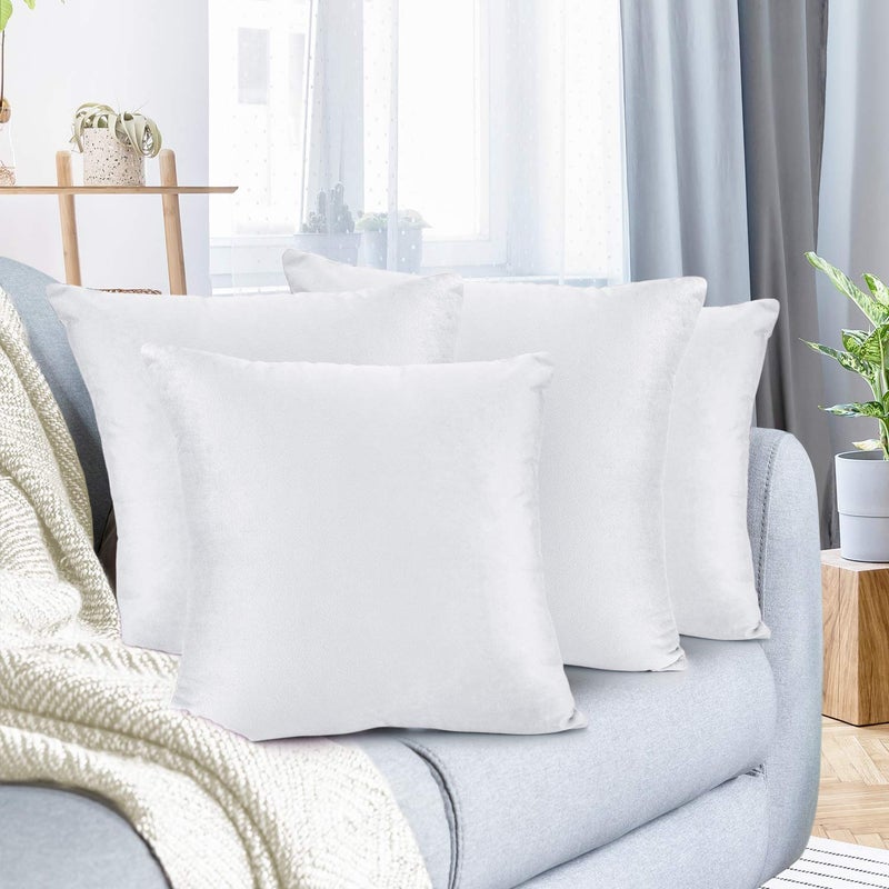 Nestl Throw Pillow Covers  Cozy Velvet Decorative Outdoor Pillow Covers 18X18 Inches  Soft Solid Cushion Covers for Sofa  Bed and Car  Set of 4 - White - Image 1