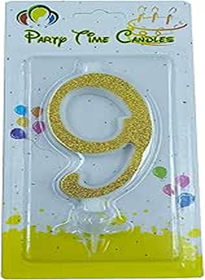 Party Time Unscented 9 Number Birthday Candle - 1 Piece, Gold