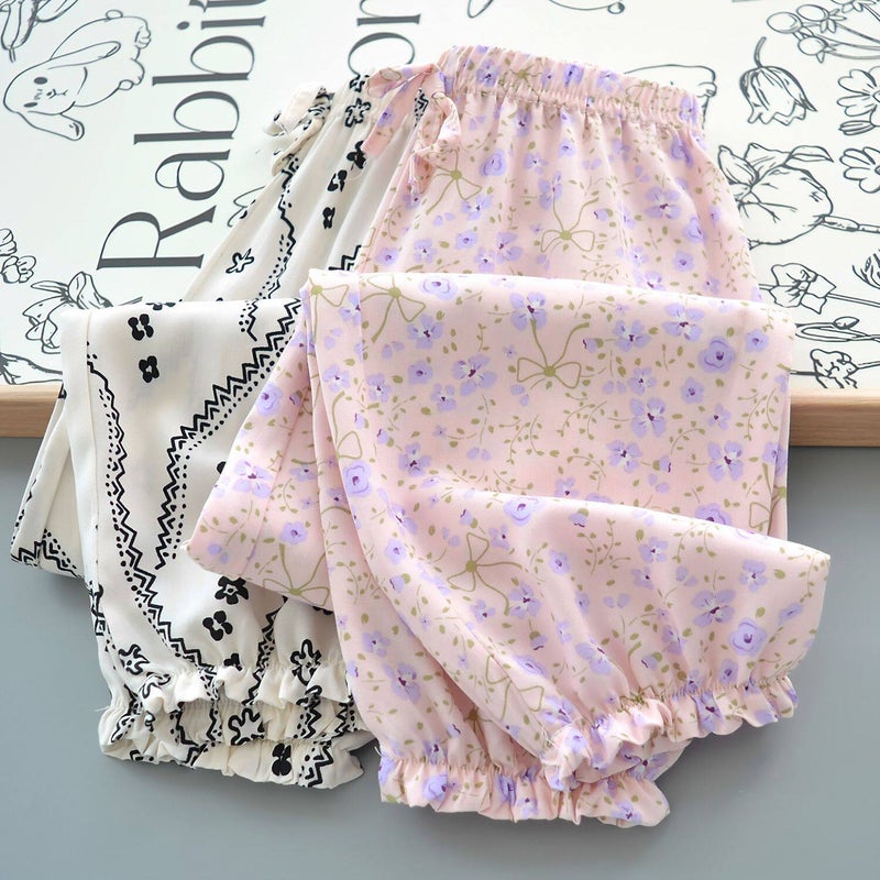 Girls Summer Cotton Mosquito-Repellent Loose Floral Lantern Pants - Image 3
