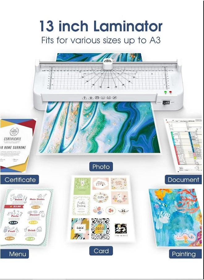 A3 Laminator Machine,9 in 1 Cold Laminating Machine with 40 Laminating Pouches,Paper Cutter and Corner Rounder,A3/A4/A5/A6 Thermal Laminator for Home Office School