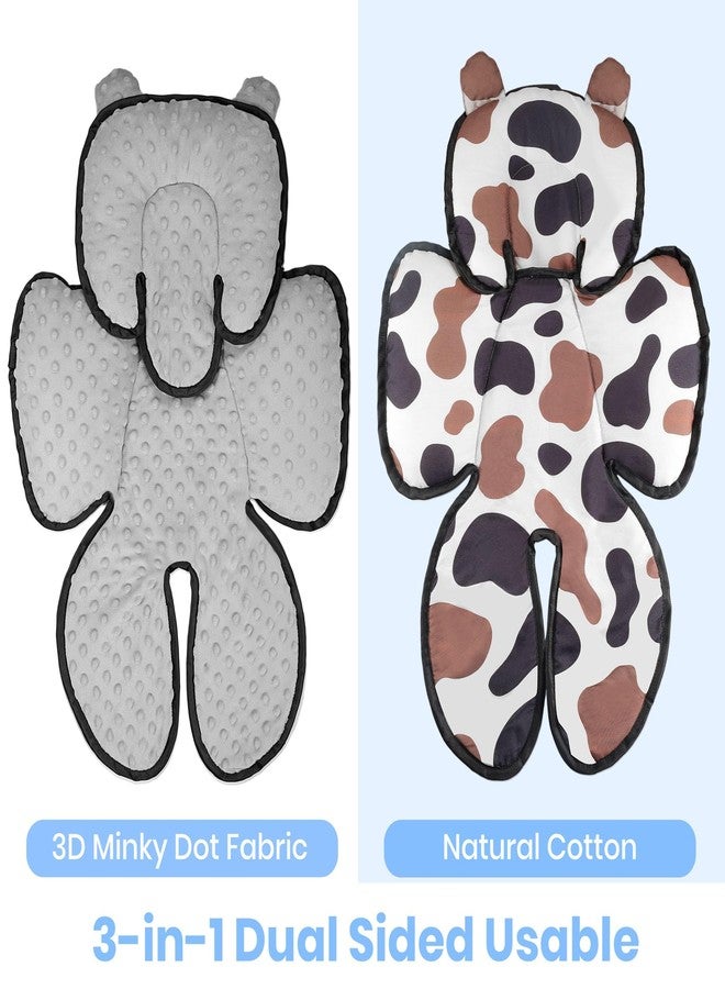 Honeau 3in1 Baby Car Seat Head Body Support,Soft Breathable Infant Car Seat Insert Newborn Boy Girl,Reversible Cotton-Minnky Carseat Head Support Pillow Cushion for Infant Stroller,Swing,Bouncer(Grey) - Image 2