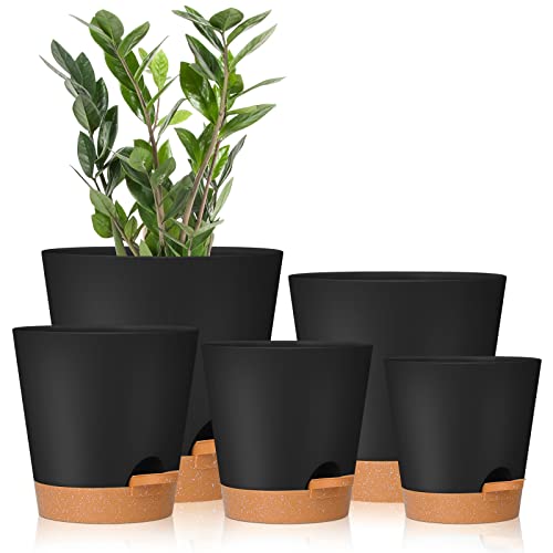 GARDIFE Plant Pots 7656555 Inch Self Watering Planters with Drainage Hole Plastic Flower Pots Nursery Planting Pot for All House Plants African Violet Flowers and CactusBlack