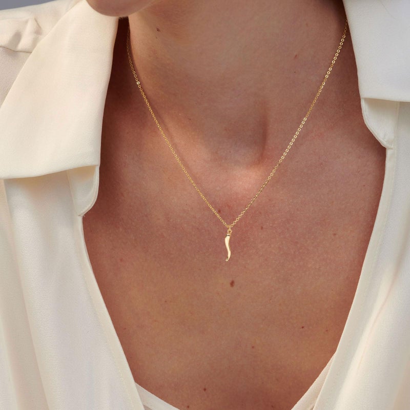 VRIUA Gold Necklace for Women 14k Gold Plated Dainty ltalian Horn Necklace Simple Delicate Jewelry Everyday for Women - Image 2