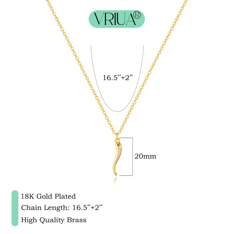 VRIUA Gold Necklace for Women 14k Gold Plated Dainty ltalian Horn Necklace Simple Delicate Jewelry Everyday for Women - Image 4