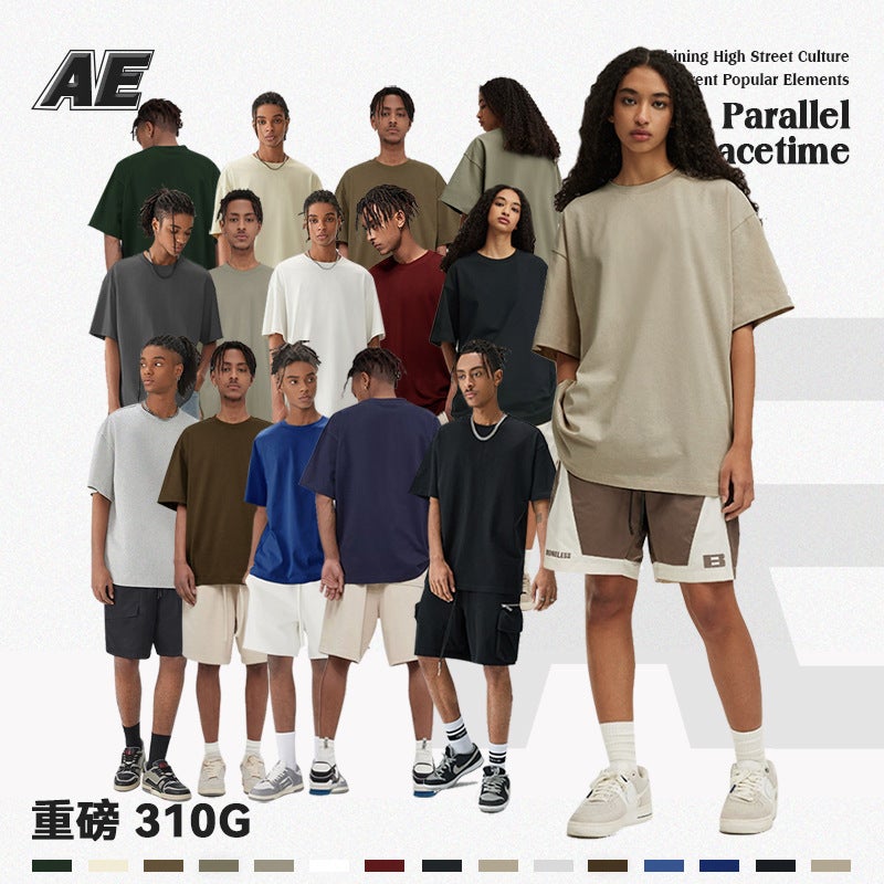 Ae Men'S 0004 Land 310G Heavy T-Shirt Men'S American Oversize Solid Color Cotton Short Sleeve T - Image 2