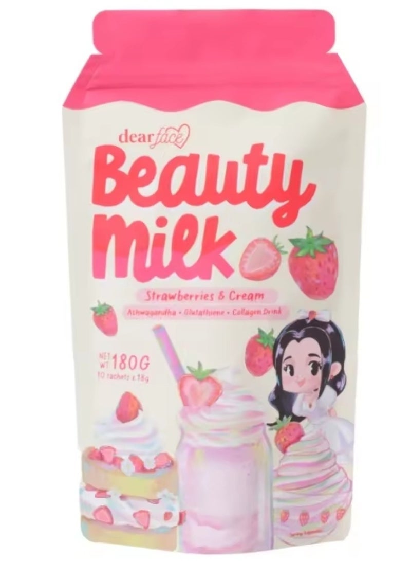 dear face Beauty Milk Strawberries & Cream Ashwagandha + Glutathione + Collagen Drink