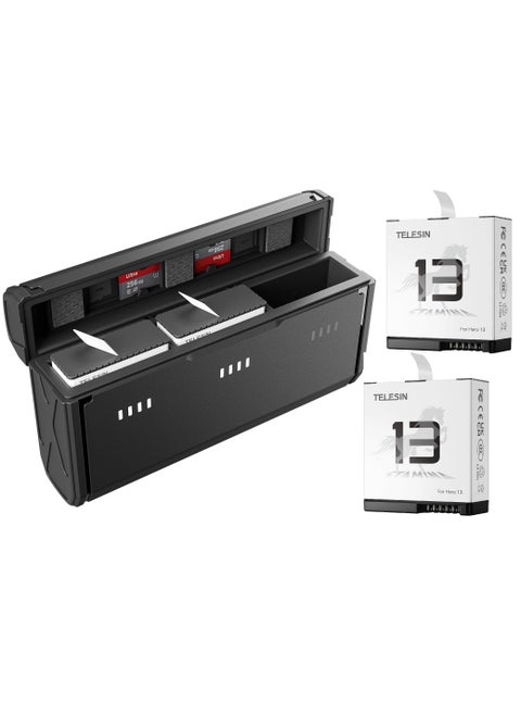 TELESIN Battery Charger for Gopro Hero 13, Triple Slot USB Fast Charging Case for Gopro Hero 13 with Type-C Cable, Battery Carrying Case, Fully Compatible with Original Gopro Hero13 (2 Endura Stamina Battery)