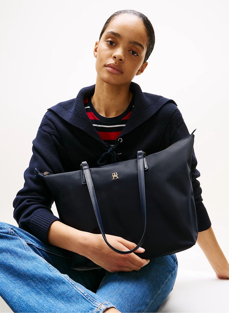 Tommy Hilfiger Plus Tommy Hilfiger Women's Dark Blue Tote Bags, Classic Fashion Versatile Signature Tape Large Capacity Shoulder Bag Handbag for Travel, Work, Gym,  - Image 1
