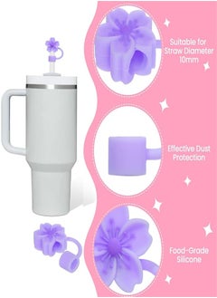 Generic Silicone Straw Covers Cap Compatible with Stanley 30&40 Oz Cup, 4pcs Cute Flower Straw Toppers for Tumblers, 10mm Dust-Proof Drinking Straw Caps for Reusable Straws Tips Lids  - Image 3