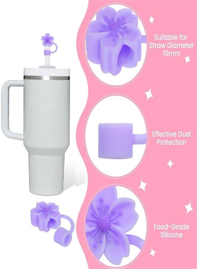 Silicone Straw Covers Cap Compatible with Stanley 30&40 Oz Cup, 4pcs Cute Flower Straw Toppers for Tumblers, 10mm Dust-Proof Drinking Straw Caps for Reusable Straws Tips Lids  - Image 3