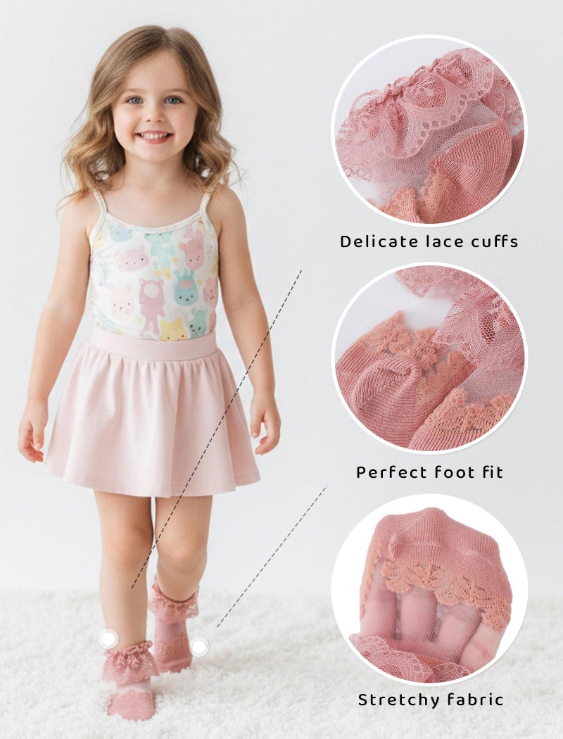 CHUNG Baby Toddler Girls Princess Cotton Frilly Socks Lace Ruffle Pack of 4/5/6 Thin Mesh Summer for Dress (3-12M, Crystal 6 pairs) - Image 4