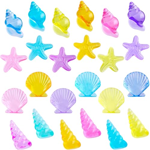 Niceup 90pcs Plastic Seashell Toys Under Sea Ocean Party Dcor Sea Creatures Sensory Bin Bottle Filler Acrylic Conch Shells Sea Stars for Mermaid Pirate Pool Party Favor Diving Gems Crafts - Image 1