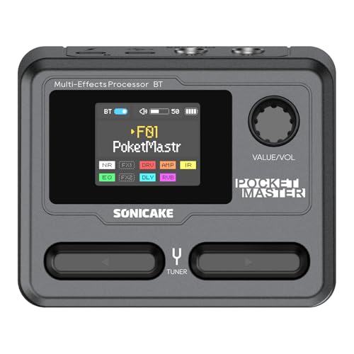 SONICAKE Pocket MasterPortable Multi Effects Pedal 100 Builtin GuitarBassAcoustic Effects Amp Modeling IR Cabinets Simulation Stereo OTG USB Audio Interface Rechargeable Guitar Pedal Black - Image 1