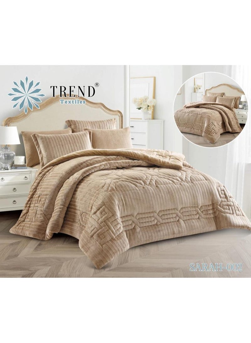 VIP Winter Velvet Brown Embroidered Bedspread Set for Two, 6 Pieces