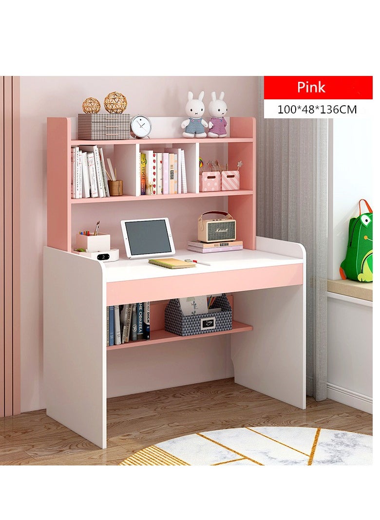 Golden - Kids Desks, Kid Study Table, Adjustable Lifting Height Children Desk, Multifunctional Children's Reading Activity Desk, with Multi-Tier Large-Capacity Bookshelf, for Student Write Study, 100x48x136cm - Image 1