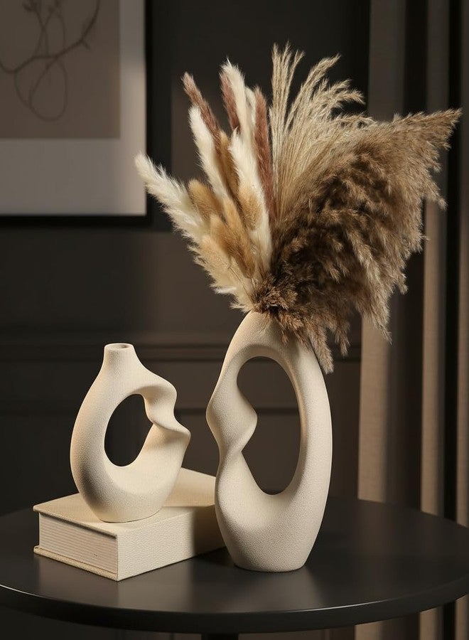 PUREZENTO Unique White Ceramic Donut Vase 8.5 & 5.7 Inch - Set of 2 | Decorative Donut Vase for Dried Flowers & Pampas Grass | Vases for Modern Home Decor, Living Room, Office Decor Ideas - Image 1