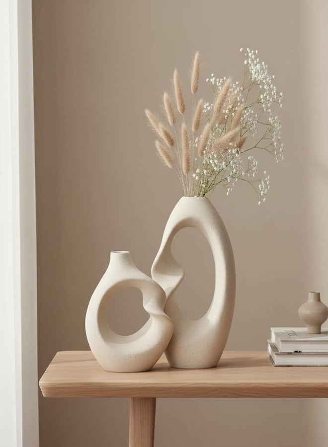 PUREZENTO Unique White Ceramic Donut Vase 8.5 & 5.7 Inch - Set of 2 | Decorative Donut Vase for Dried Flowers & Pampas Grass | Vases for Modern Home Decor, Living Room, Office Decor Ideas - Image 4