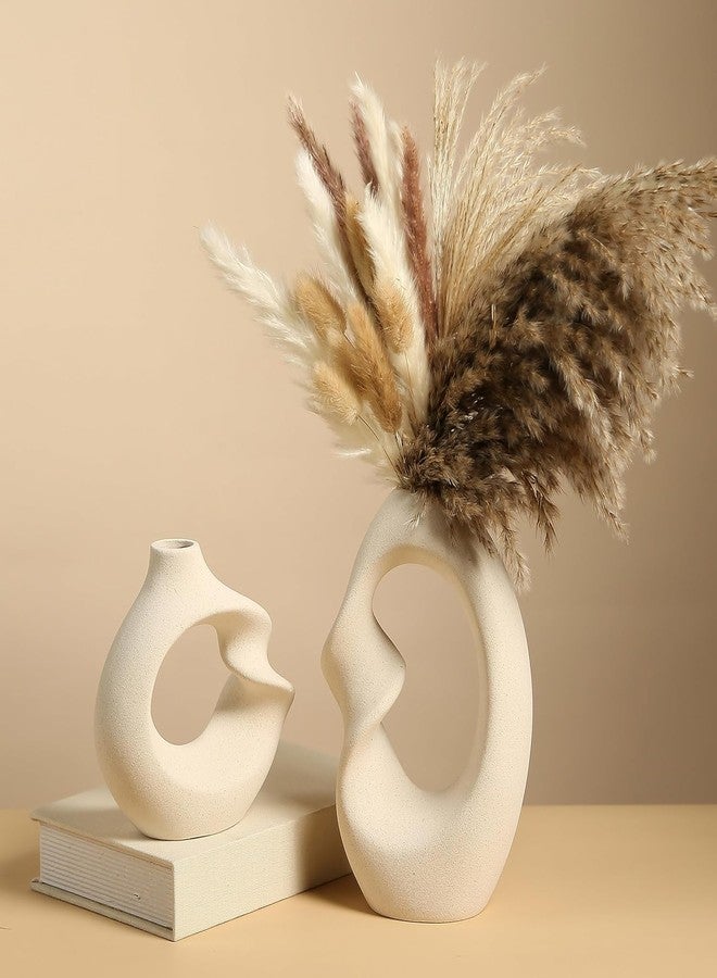 PUREZENTO Unique White Ceramic Donut Vase 8.5 & 5.7 Inch - Set of 2 | Decorative Donut Vase for Dried Flowers & Pampas Grass | Vases for Modern Home Decor, Living Room, Office Decor Ideas - Image 3