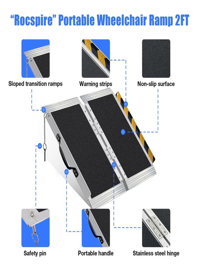 Rocspire 2FT Portable Wheelchair Ramp - 800lb Capacity, Folding Non-Slip Aluminum Handicap Ramp, Ramps for Wheelchairs for Home, Doorways, Stairs, Thresholds, Car Curbs, Scooters & Carts - Image 2