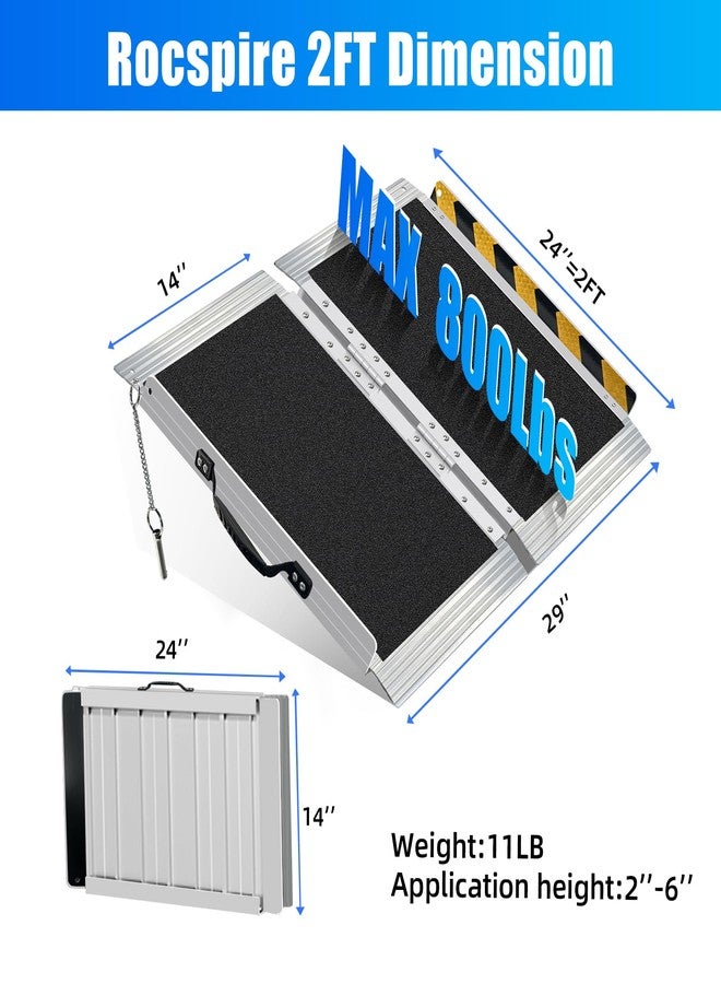 Rocspire 2FT Portable Wheelchair Ramp - 800lb Capacity, Folding Non-Slip Aluminum Handicap Ramp, Ramps for Wheelchairs for Home, Doorways, Stairs, Thresholds, Car Curbs, Scooters & Carts - Image 3