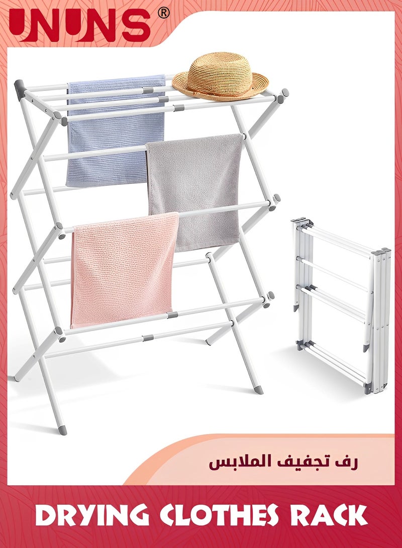 UNUNS Foldable Clothes Drying Rack,3-Tier Collapsible Clothing Dryer,Adjustable Towel Rack For Air Drying Clothing,Bed Linen,Clothing,Socks,Scarves,White - Image 1
