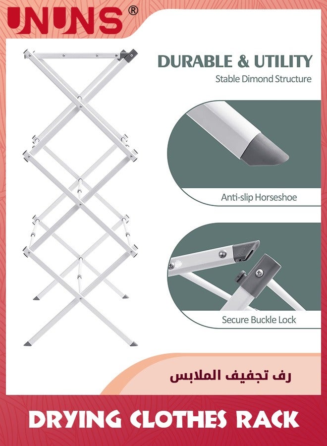 UNUNS Foldable Clothes Drying Rack,3-Tier Collapsible Clothing Dryer,Adjustable Towel Rack For Air Drying Clothing,Bed Linen,Clothing,Socks,Scarves,White - Image 3