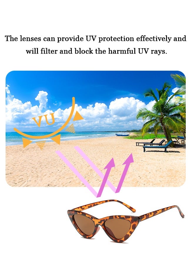 2 Pcs Couple Outdoors Beach Sunglasses, UV Protection Plastic Frame Colorful Translucent Vintage Leopard Print Goggles, Triangle Clear Shades - Image 4