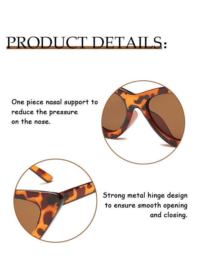 2 Pcs Couple Outdoors Beach Sunglasses, UV Protection Plastic Frame Colorful Translucent Vintage Leopard Print Goggles, Triangle Clear Shades - Image 3