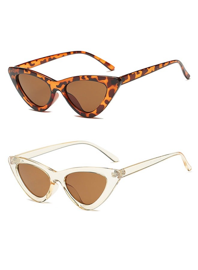 2 Pcs Couple Outdoors Beach Sunglasses, UV Protection Plastic Frame Colorful Translucent Vintage Leopard Print Goggles, Triangle Clear Shades - Image 1