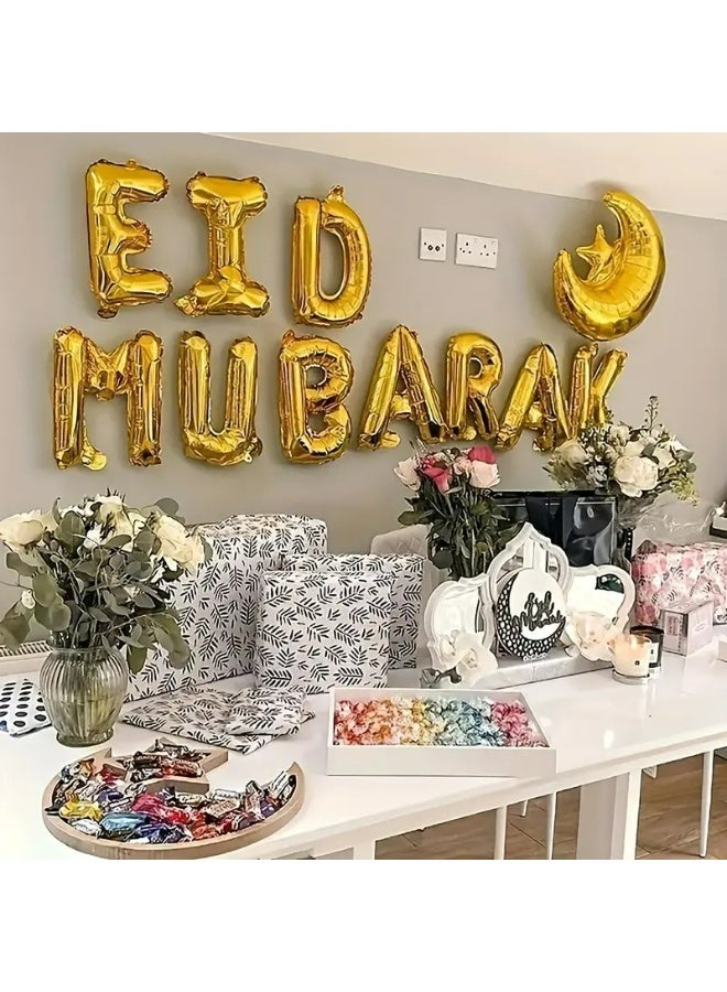 Kandid Eid Mubarak Gold Silver Foil Balloon Banner Set, 11 Pieces, Decorative Letters with Crescent Moon and Stars Design for Ramadan Festival (GOLD) - Image 2