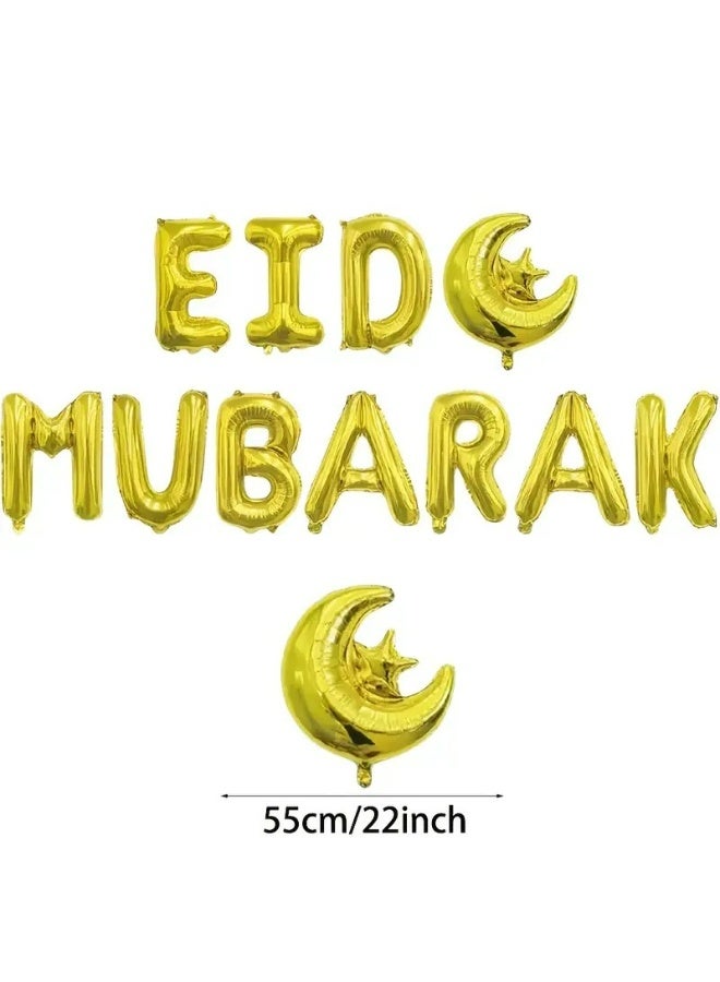 Kandid Eid Mubarak Gold Silver Foil Balloon Banner Set, 11 Pieces, Decorative Letters with Crescent Moon and Stars Design for Ramadan Festival (GOLD) - Image 3