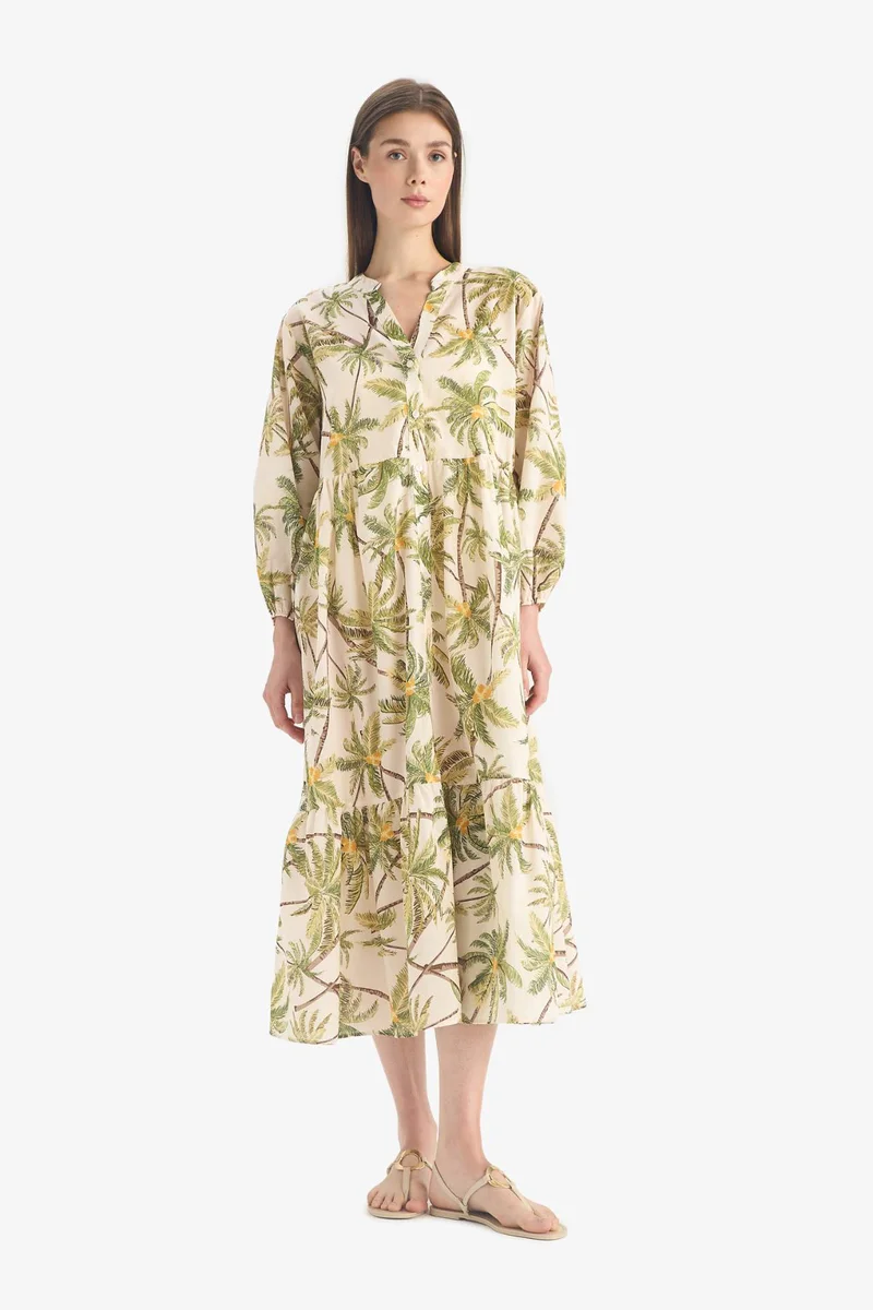 ديفاكتو Fall in Love Tropical Patterned Voile Beach Dress