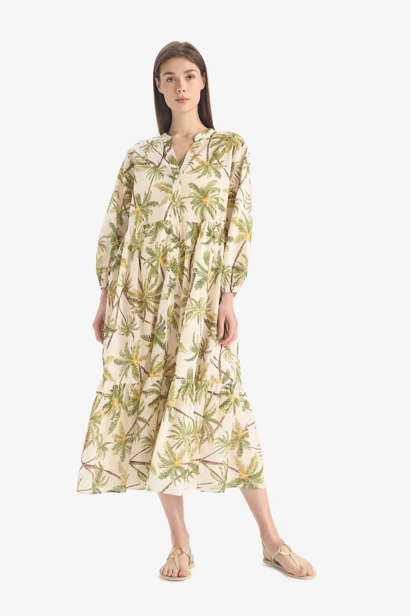 ديفاكتو Fall in Love Tropical Patterned Voile Beach Dress