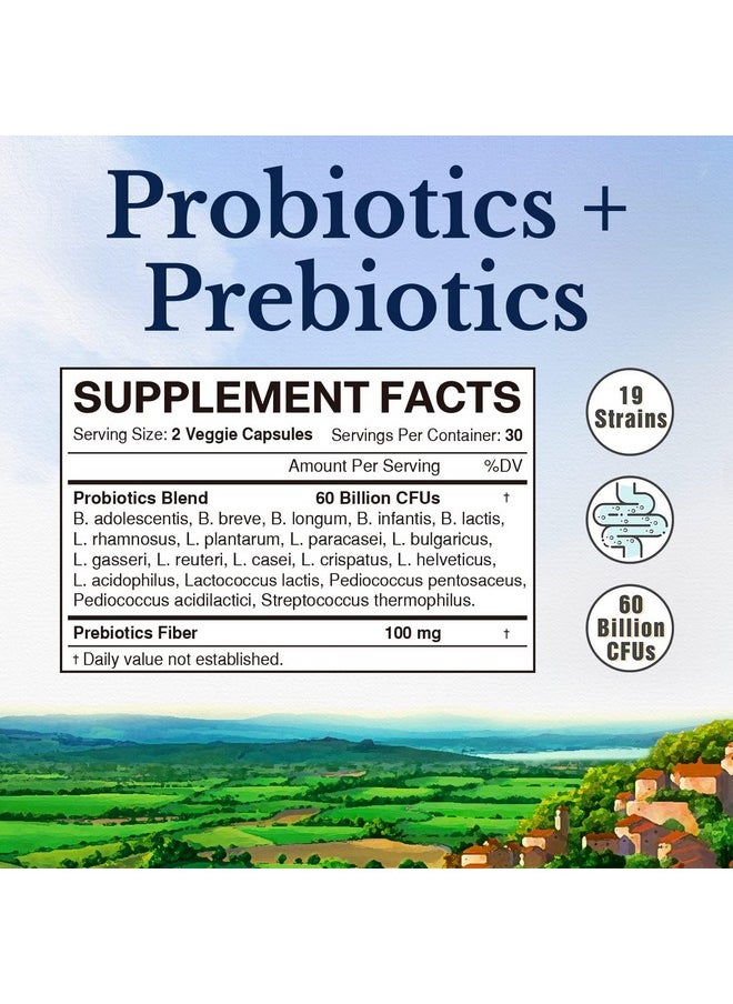 Vitalitown Probiotics + Prebiotics ; 60 Billion Cfus 19 Strains ; 60 Delayed Release Veg Caps ; Shelf Stable Stomach Acid & Bile Resistant ; Digestive & Immune Support ; Vegan Nongmo No Dairy  - Image 3