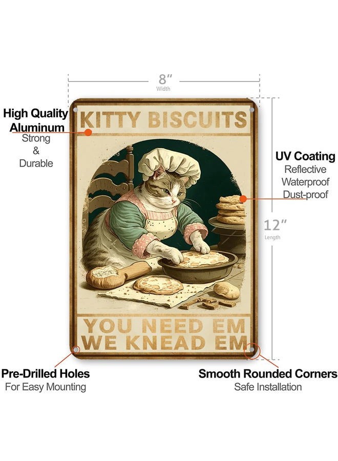 HYBLOM Cottagecore Decor - Cat Signs - Kitty Biscuits You Need Em We Knead Em Poster - Vintage Home Wall Art Metal Tin Sign 12x8 Inches - Image 3