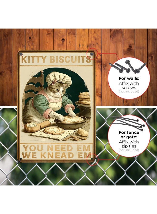 HYBLOM Cottagecore Decor - Cat Signs - Kitty Biscuits You Need Em We Knead Em Poster - Vintage Home Wall Art Metal Tin Sign 12x8 Inches - Image 2