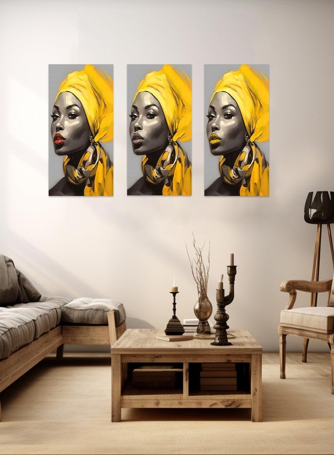 CCWACPP African Women Wall Art Beauty Abstract Yellow Hair Black Woman Pictures African American Canvas Art Print Living Room Bedroom Decor Frame (Yellow lips, 12x18inch) - Image 5