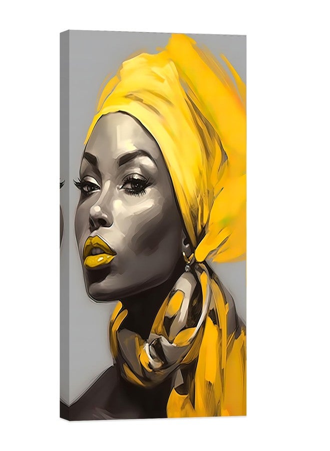 CCWACPP African Women Wall Art Beauty Abstract Yellow Hair Black Woman Pictures African American Canvas Art Print Living Room Bedroom Decor Frame (Yellow lips, 12x18inch) - Image 1