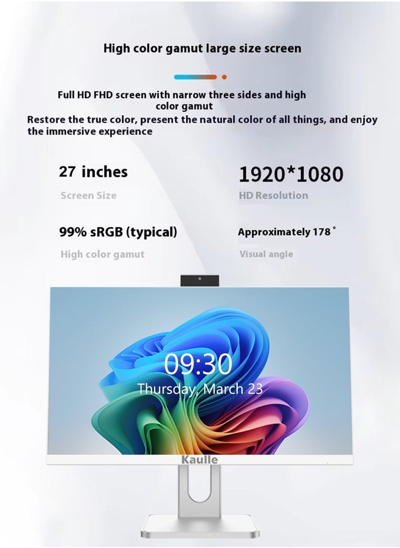 Kaulle - 27 Inch All In One Desktop Computer, Intel Core i5-12500H, Windows 11 Pro, 16GB RAM, 512GB SSD, 5G Wi-Fi, Bluetooth 4.2, All In One PC With Keyboard And Mouse White DK270FB - Image 1