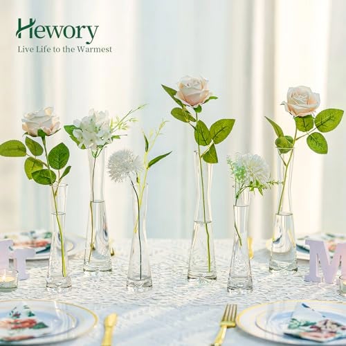 Hewory Glass Bud Vases for Centerpieces Set of 6, Handmade Modern Clear Small Skinny Decorative Single Flower Vase, Minimalist Slim Floral Vase for Home Wedding Party Events Table Decor, 7.87" - Image 2