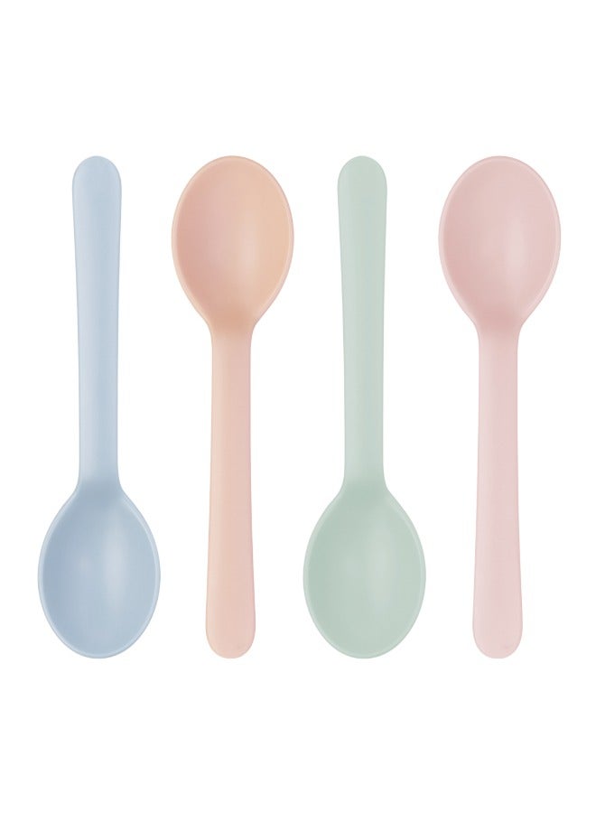 inochi Amori Spoons Set - 4 Pieces, Easy Grip, Reusable Odorless, BPA Free Dishwasher Safe, Easy to Hold, Milky Orange + Light Blue + Light Pink + Tea Green - Image 1