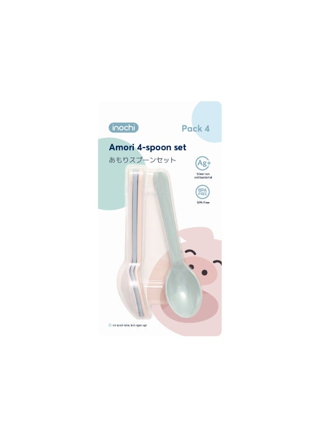 inochi Amori Spoons Set - 4 Pieces, Easy Grip, Reusable Odorless, BPA Free Dishwasher Safe, Easy to Hold, Milky Orange + Light Blue + Light Pink + Tea Green - Image 2