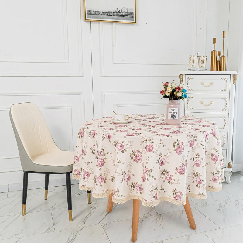 YEESSION Floral Print 70 Inch Round Tablecloth Stain Resistant and Waterproof Wine Table Cover for Kitchen Dining Indoor Outdoor Buffet Tabletop Decoration Beige - Image 2