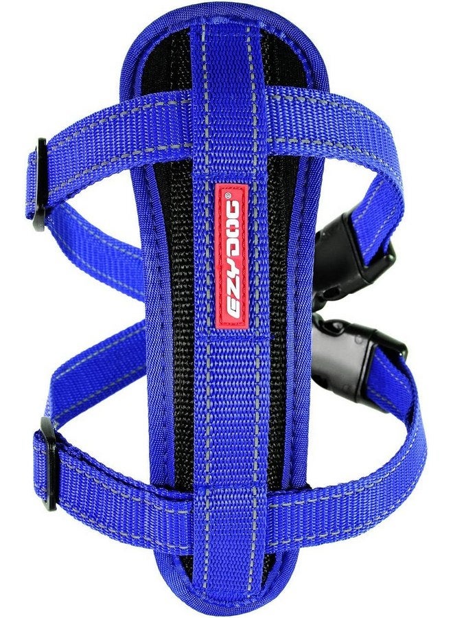 EzyDog Premium Chest Plate Custom Fit Reflective No-Pull Padded Comfort Dog Harness - Perfect for Training, Walking, and Control - Includes Car Restraint Attachment (Small, Blue)