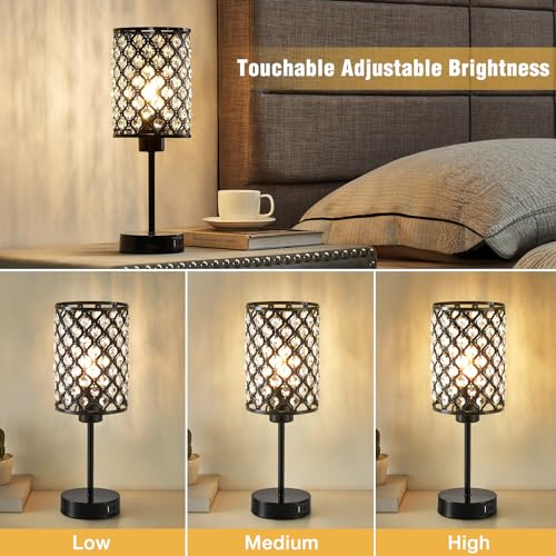 GyroVu Crystal Table Lamp, Black Lamp for Bedroom Nightstand with USB C+A Ports, Dimmable Touch Lamp with Crystal Shade, Bedside Lamp Small Lamp for Bedroom, Living Room, Office (Buld Included) - Image 3